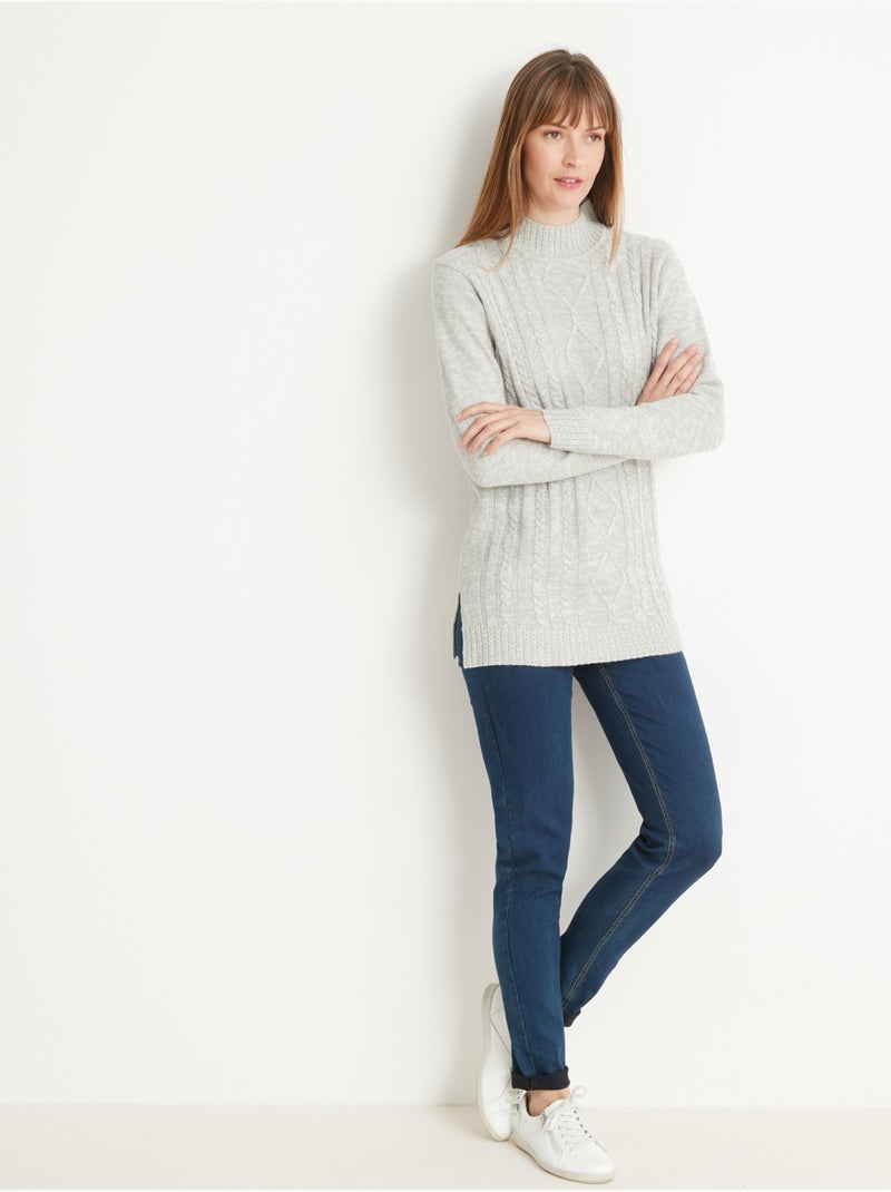 Pull col montant maille torsadée - DAXON Gris chiné - Kiabi