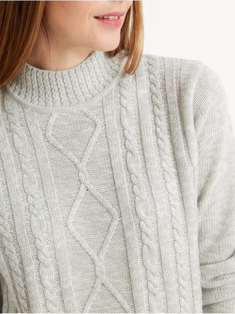 Pull col montant maille torsadée - DAXON Gris chiné - Kiabi
