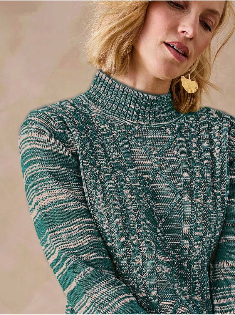 Pull col montant maille torsadée - DAXON Vert émeraude - Kiabi