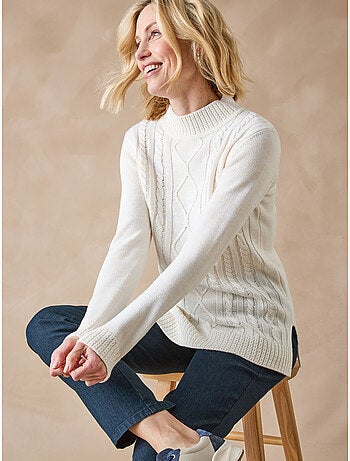 Pull col montant maille torsadée
