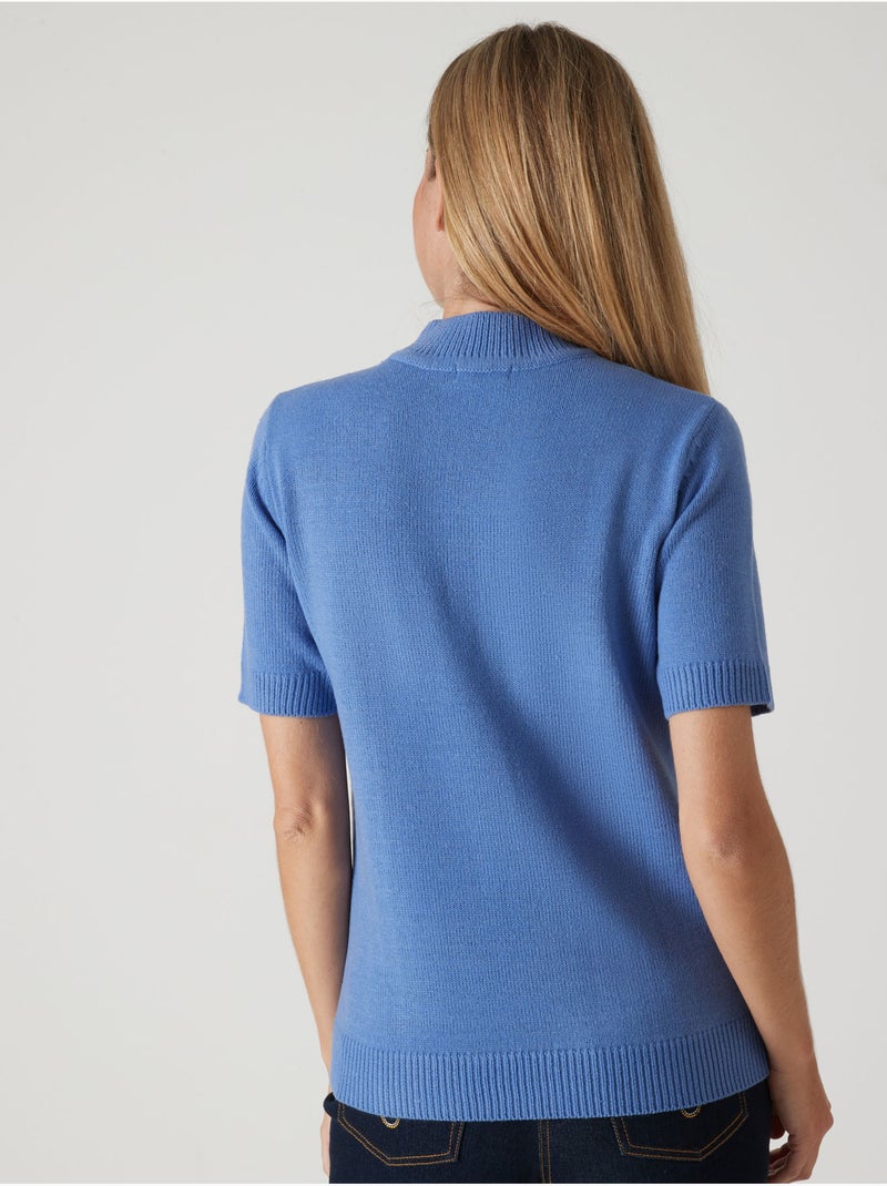 Pull col montant manches courtes - DAXON Bleu roi - Kiabi