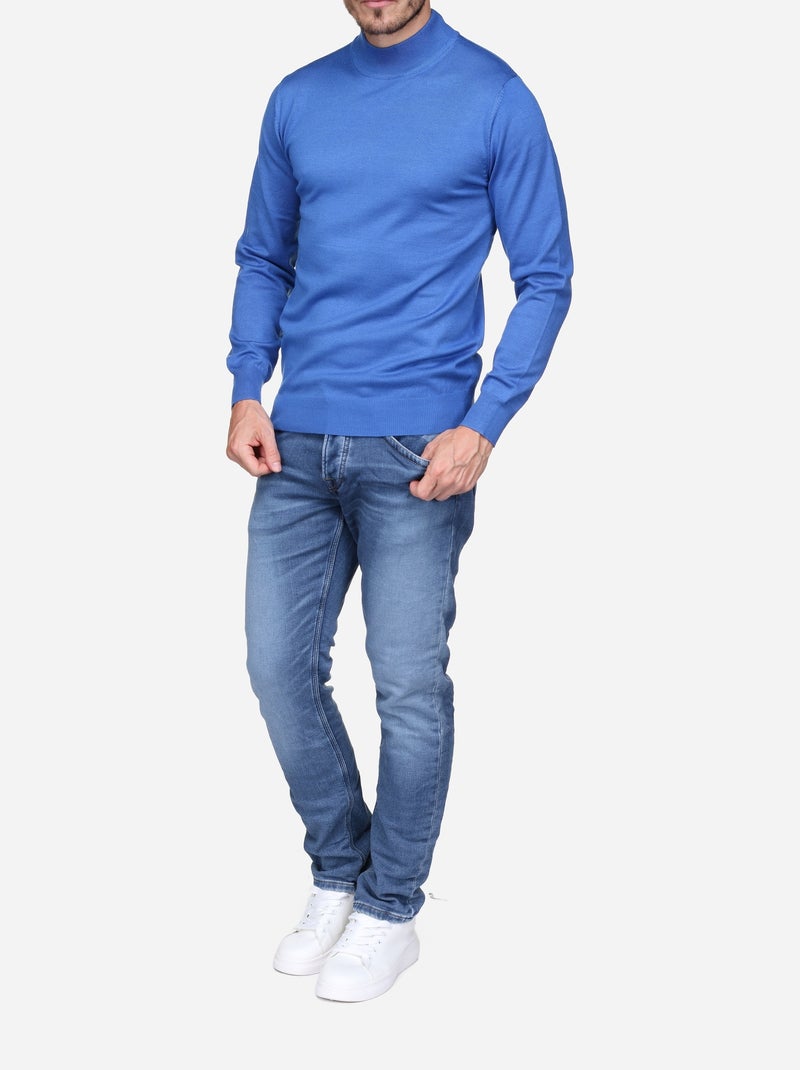 Pull col montant manches longues - Frilivin Bleu - Kiabi