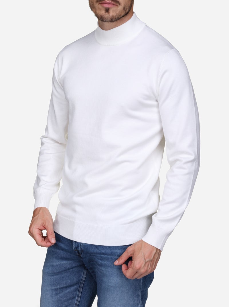 Pull col montant manches longues Blanc - Kiabi