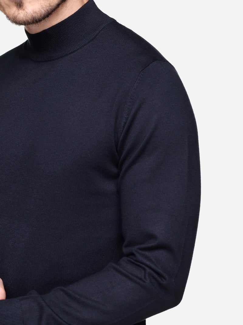 Pull col montant manches longues Bleu foncé - Kiabi