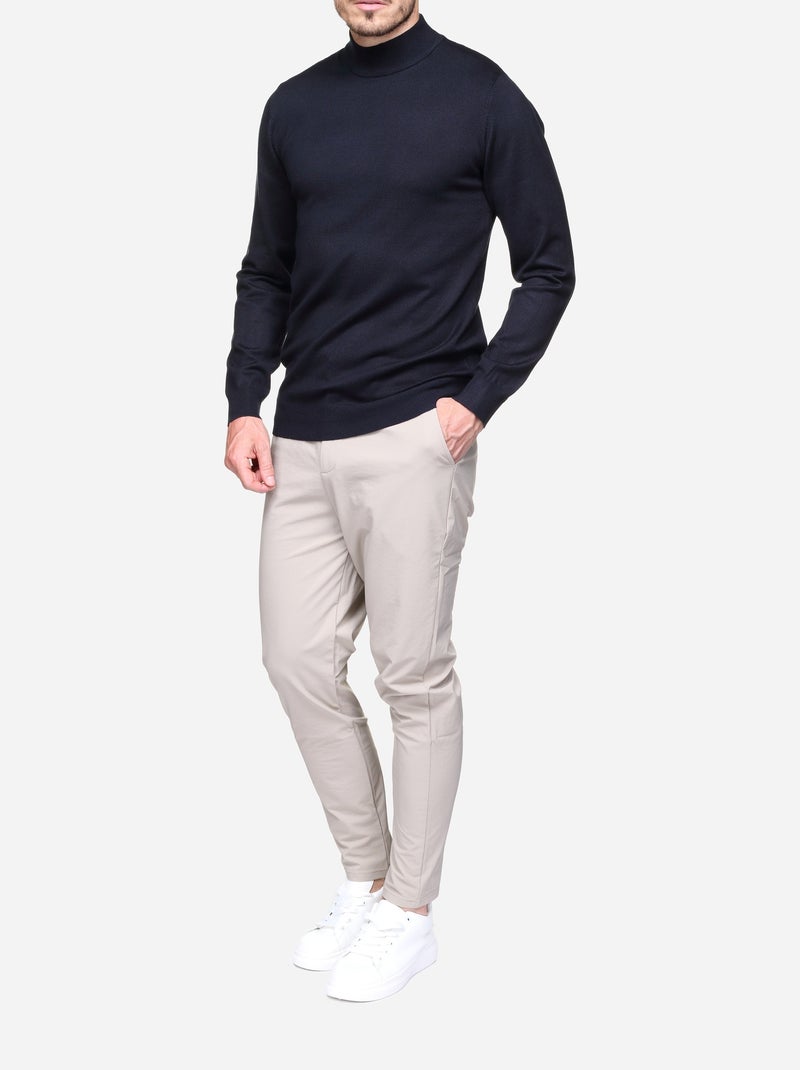 Pull col montant manches longues Bleu foncé - Kiabi