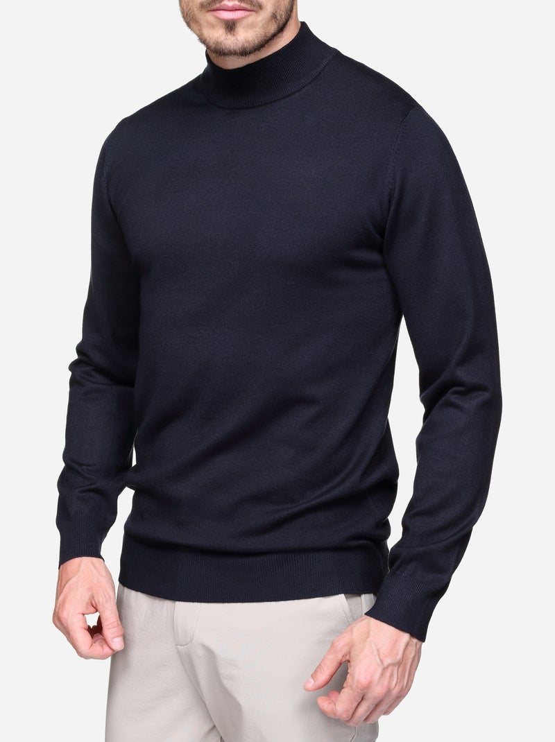 Pull col montant manches longues Bleu foncé - Kiabi