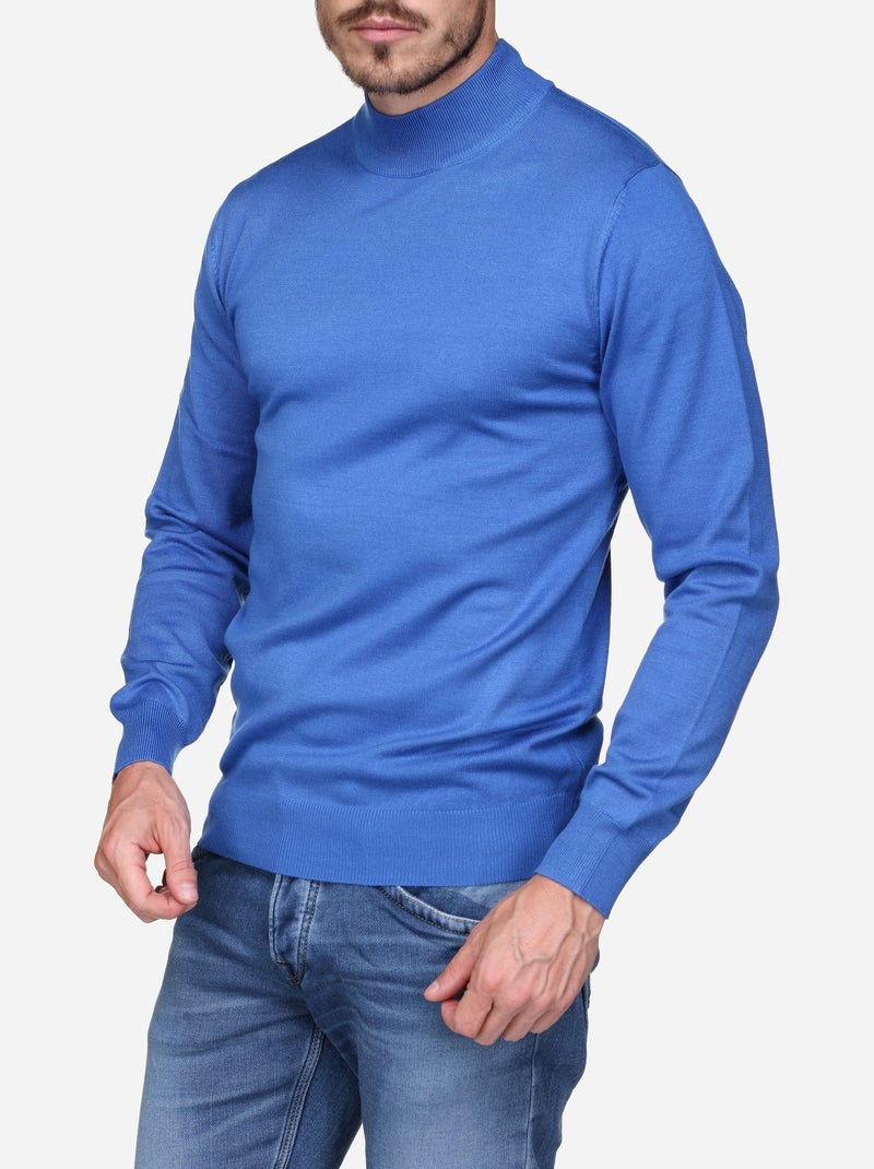 Pull col montant manches longues Bleu - Kiabi