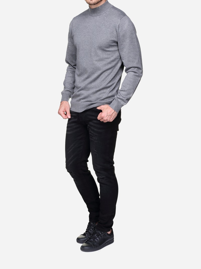 Pull col montant manches longues Gris - Kiabi