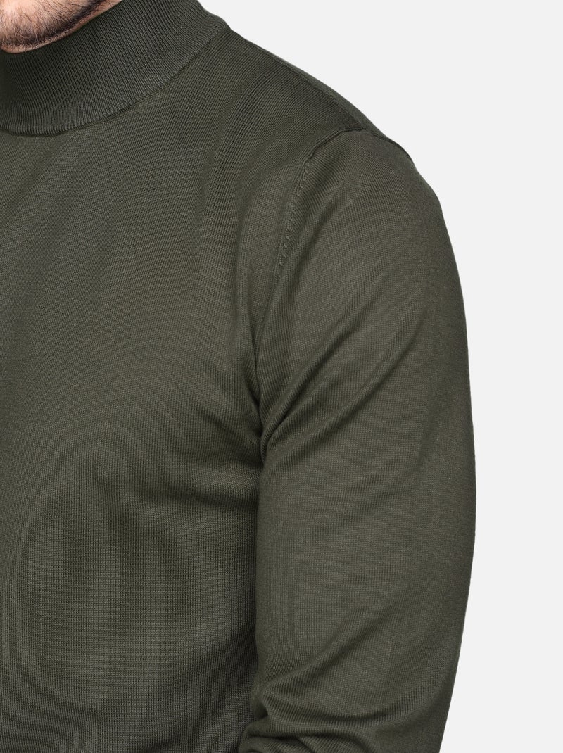 Pull col montant manches longues Kaki - Kiabi