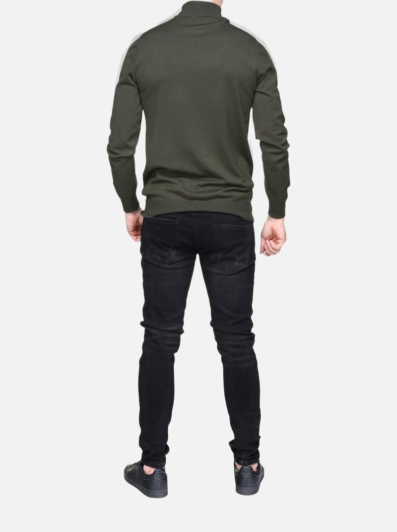 Pull col montant manches longues Kaki - Kiabi