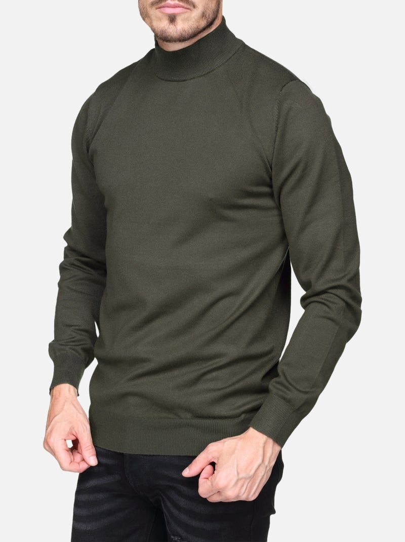 Pull col montant manches longues Kaki - Kiabi