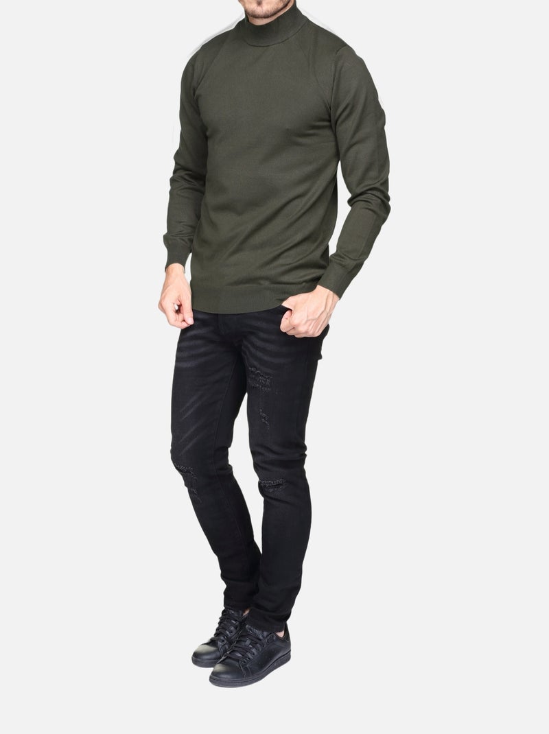 Pull col montant manches longues Kaki - Kiabi