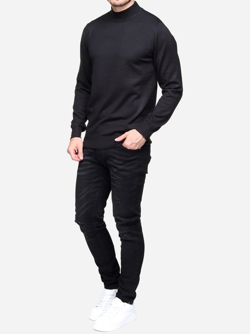 Pull col montant manches longues Noir - Kiabi