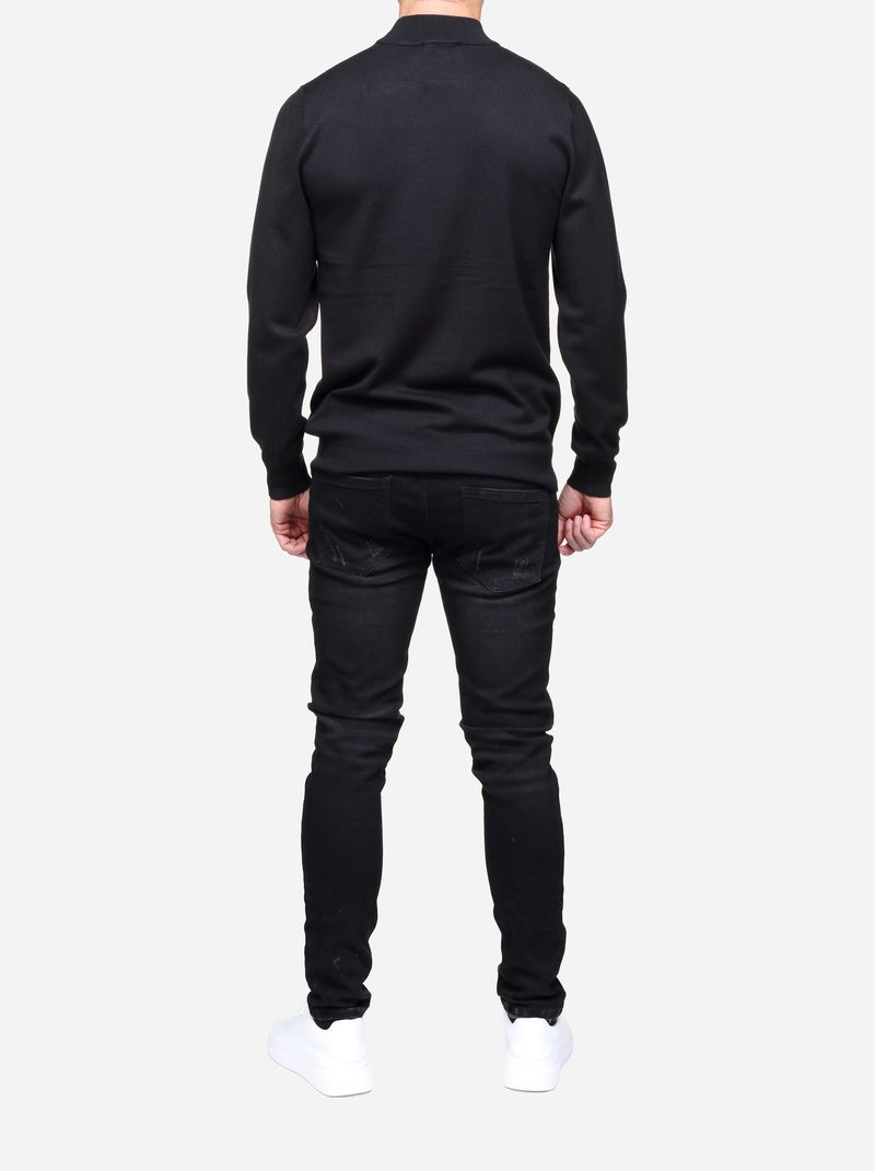 Pull col montant manches longues Noir - Kiabi