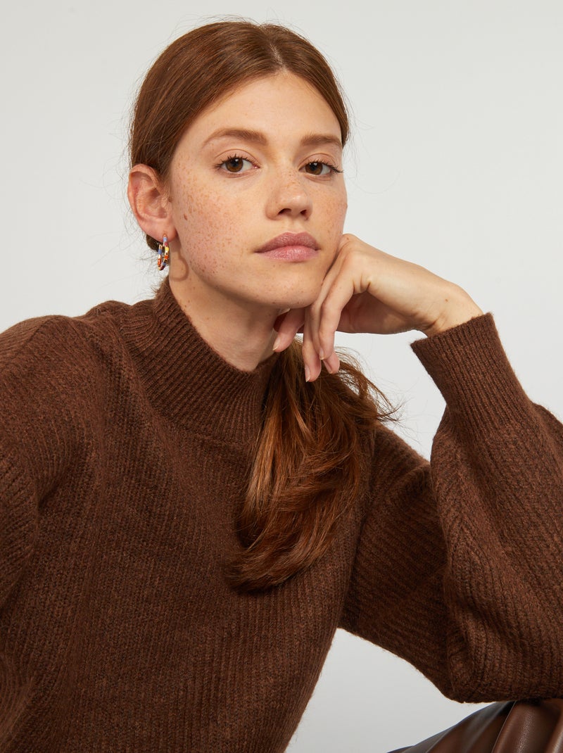 Pull col montant Marron - Kiabi
