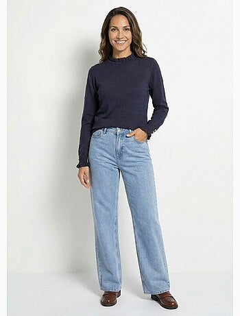 Pull col montant plissé maille plumetis - AFIBEL