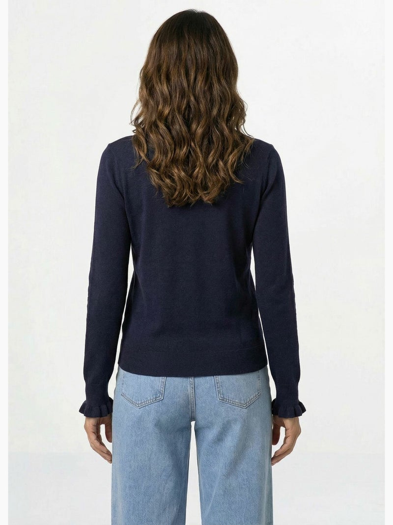 Pull col montant plissé maille plumetis - AFIBEL Bleu marine - Kiabi