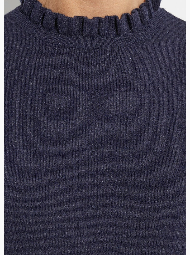 Pull col montant plissé maille plumetis - AFIBEL Bleu marine - Kiabi