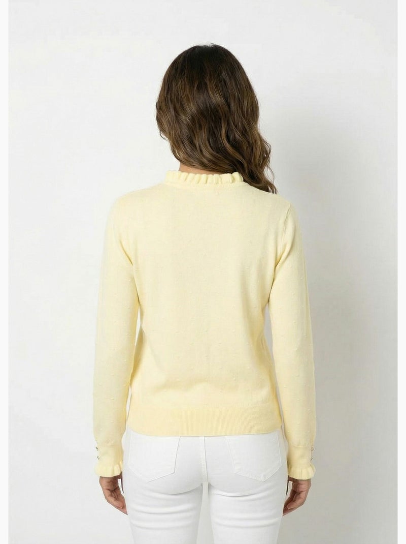 Pull col montant plissé maille plumetis - AFIBEL Jaune - Kiabi