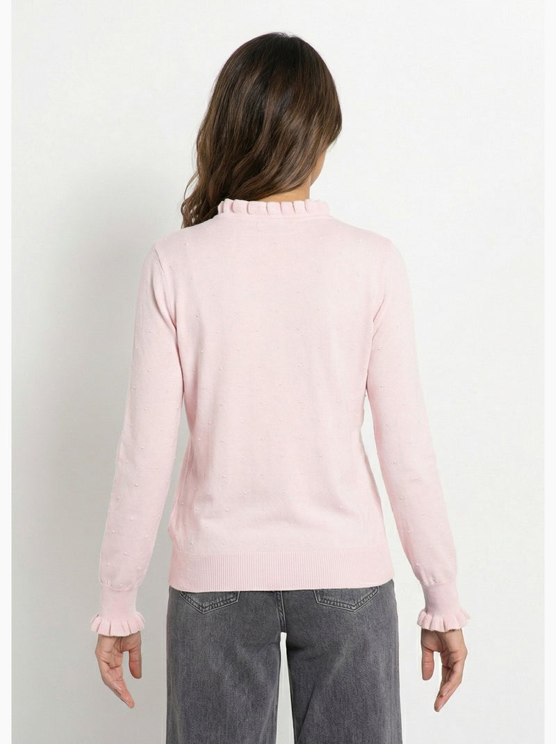 Pull col montant plissé maille plumetis - AFIBEL Rose - Kiabi