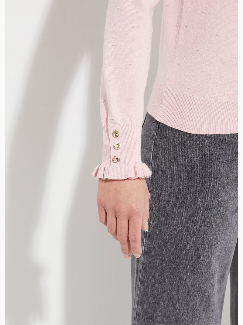 Pull col montant plissé maille plumetis - AFIBEL Rose - Kiabi