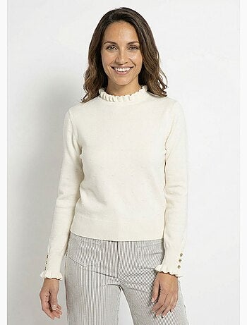 Pull col montant plissé maille plumetis