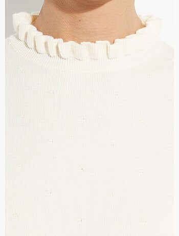Pull col montant plissé maille plumetis
