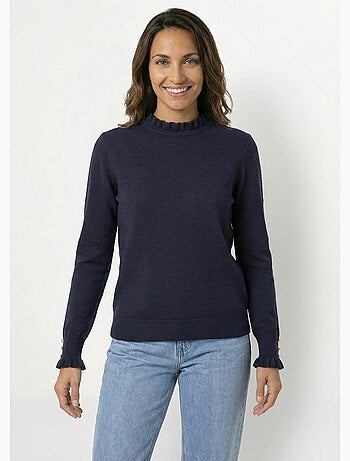 Pull col montant plissé maille plumetis