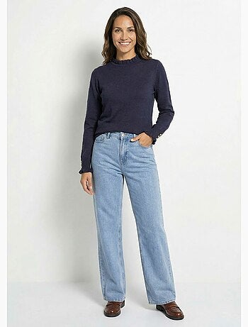 Pull col montant plissé maille plumetis