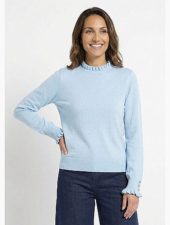 Pull col montant plissé maille plumetis
