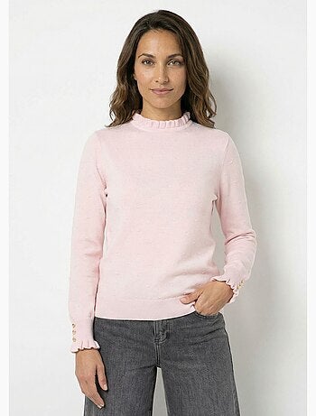 Pull col montant plissé maille plumetis