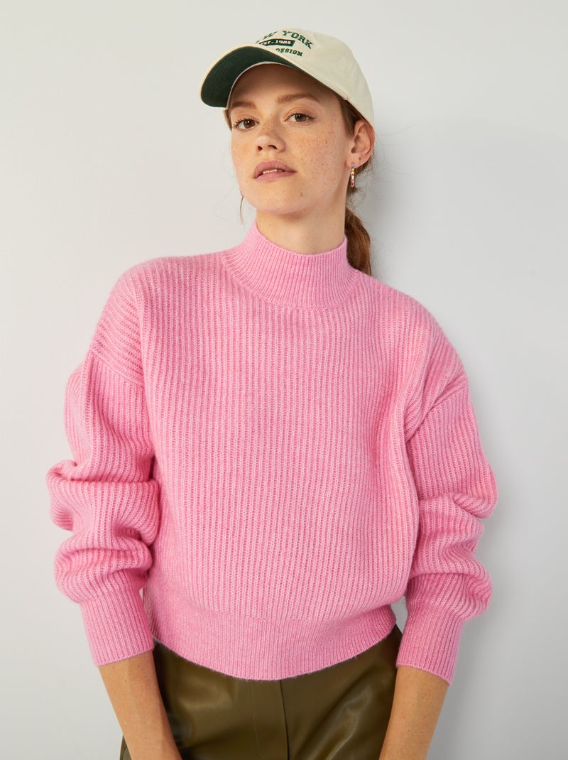 Pull col montant Rose - Kiabi
