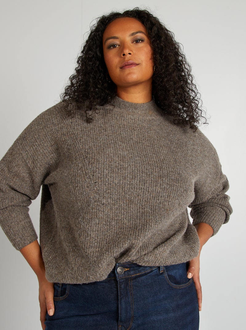 Pull col montant Taupe - Kiabi