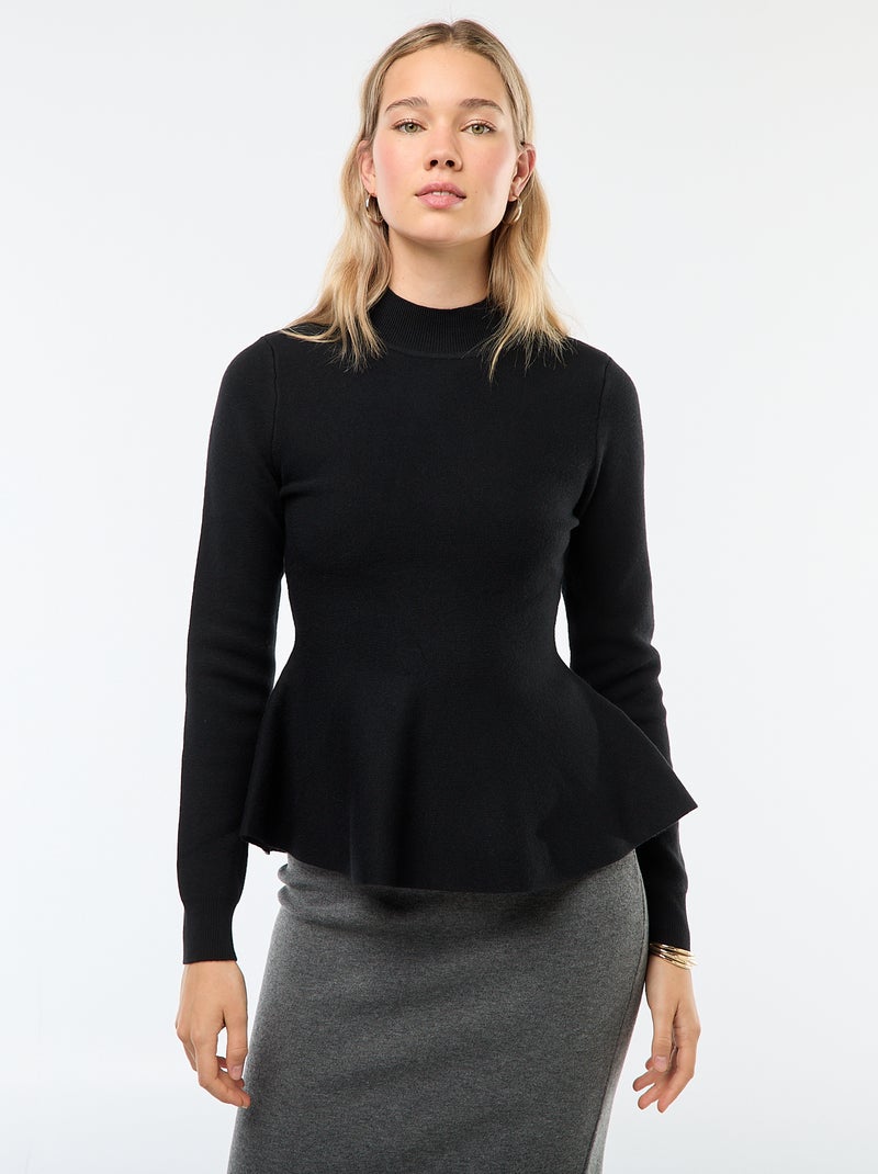 Pull col montant uni Noir - Kiabi