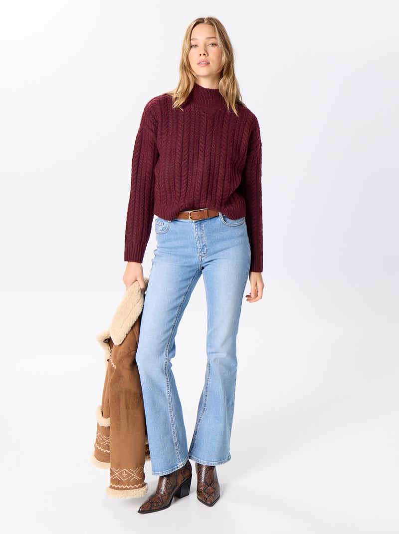 Pull col montant uni Rouge - Kiabi
