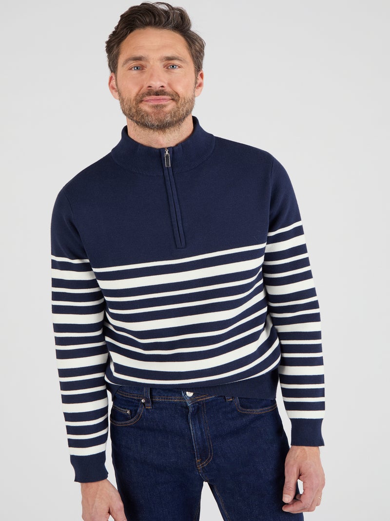 Pull col montant zippé - Damart Bleu marine - Kiabi
