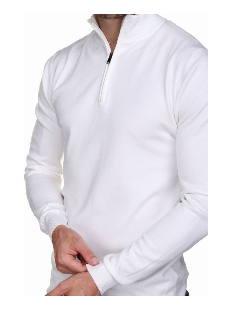 Pull col montant zippé - Kenzarro Blanc - Kiabi