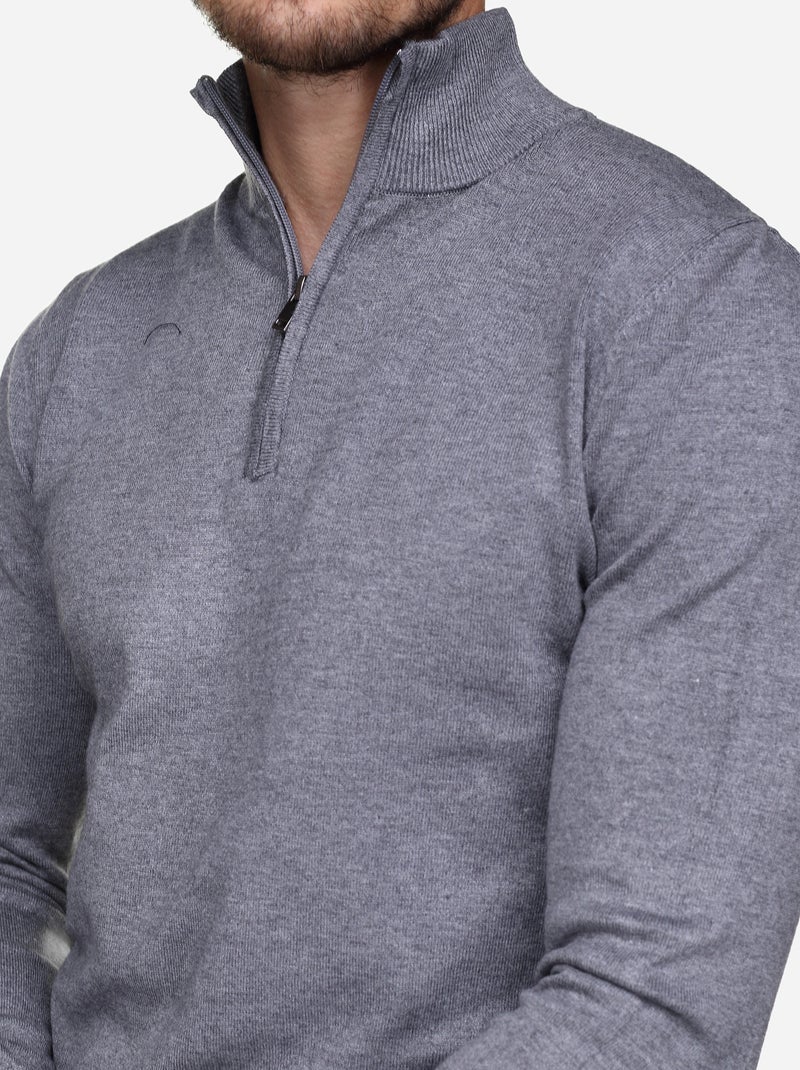 Pull col montant zippé - Kenzarro Gris clair - Kiabi