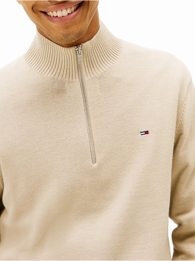 Pull col montant zippé - Tommy jeans Beige - Kiabi