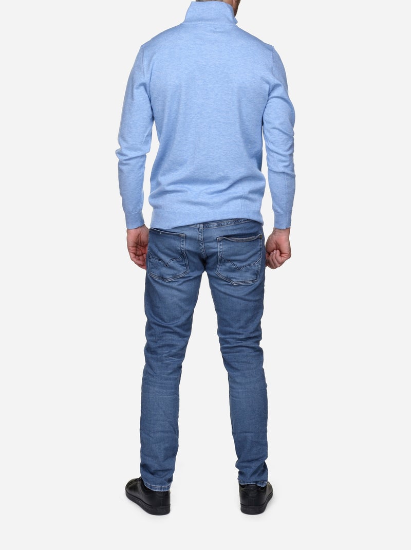 Pull col montant zippé - Yves Enzo Bleu ciel - Kiabi