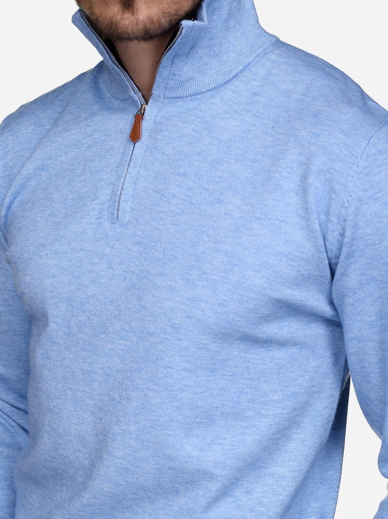 Pull col montant zippé - Yves Enzo Bleu ciel - Kiabi