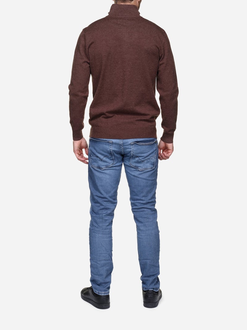 Pull col montant zippé - Yves Enzo Marron - Kiabi