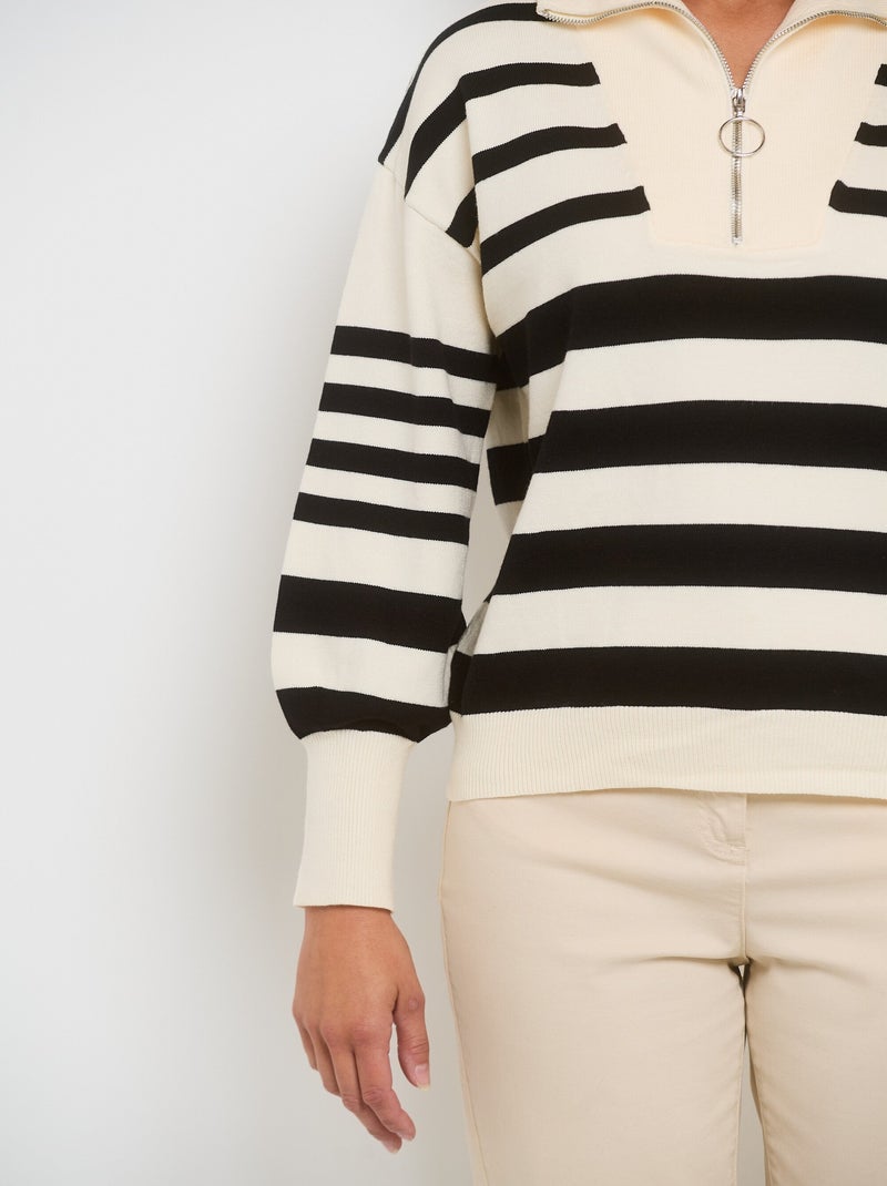 Pull col montant zippé à rayures - AFIBEL Ecru - Kiabi