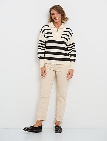 Pull col montant zippé à rayures
