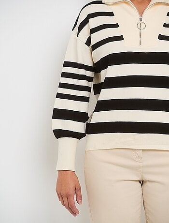Pull col montant zippé à rayures