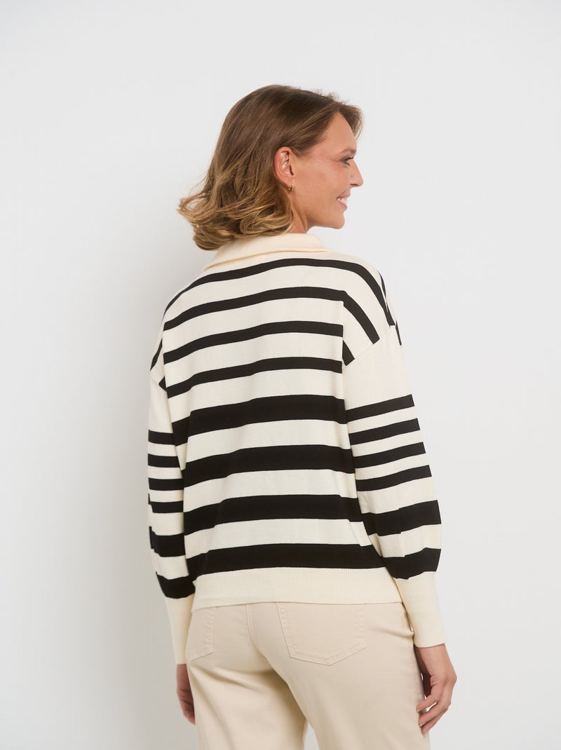 Pull col montant zippé à rayures Ecru - Kiabi