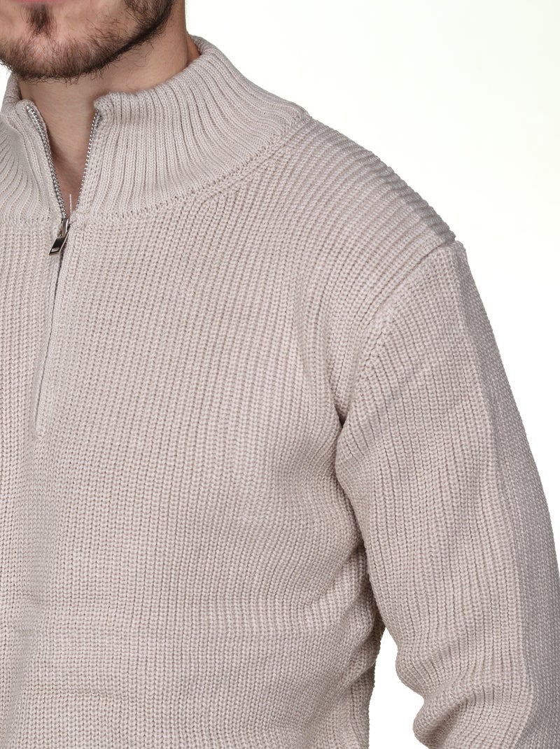Pull col montant zippé Beige - Kiabi