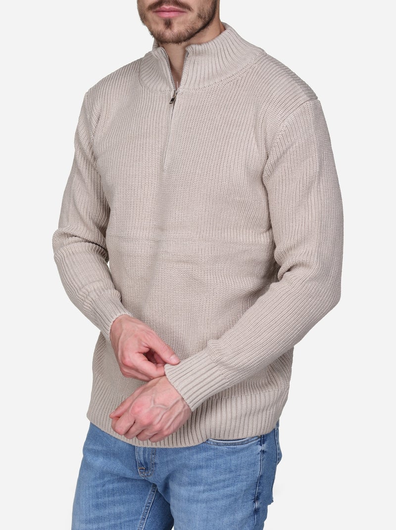 Pull col montant zippé Beige - Kiabi