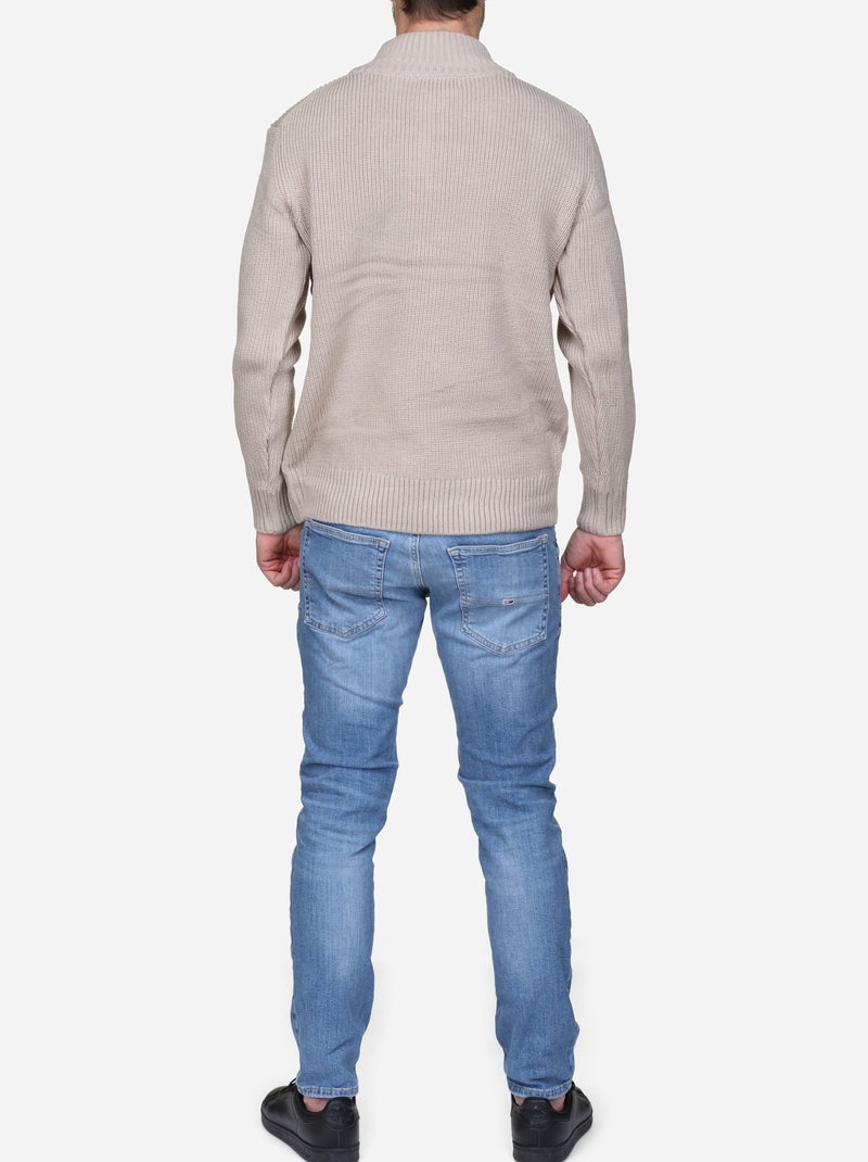 Pull col montant zippé Beige - Kiabi