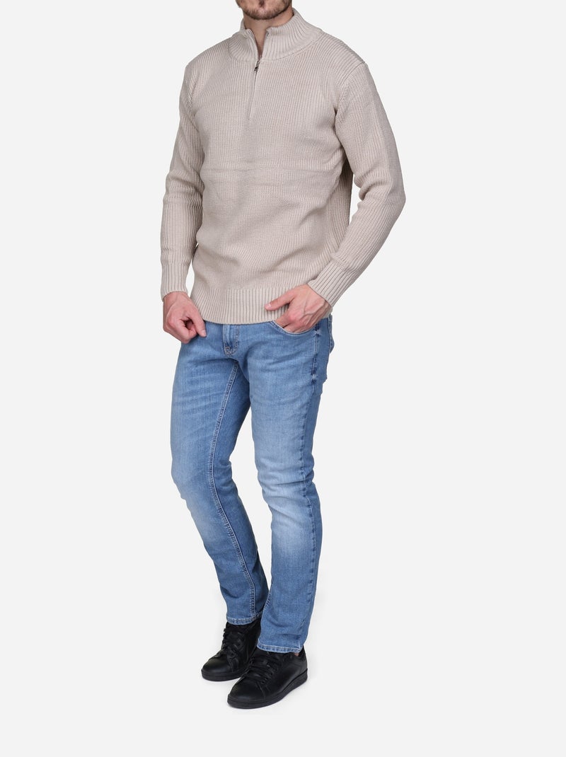 Pull col montant zippé Beige - Kiabi